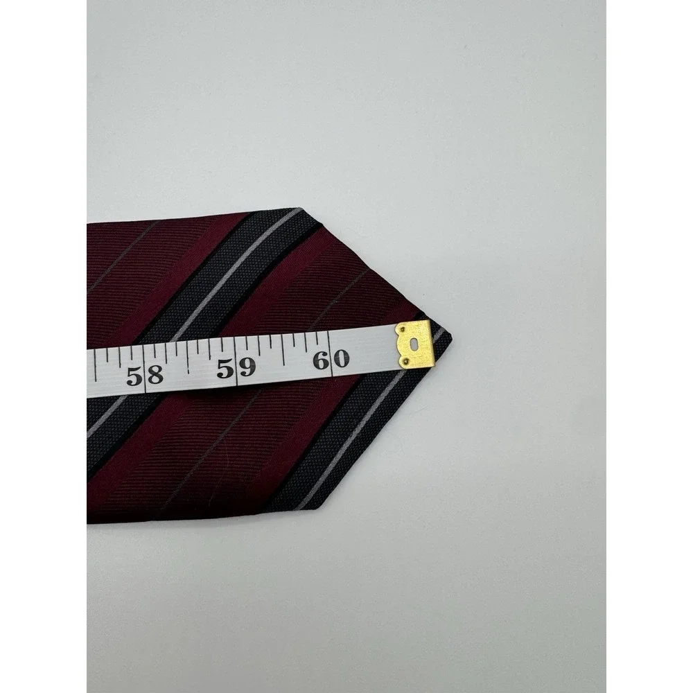 DKNY Mens Tie Red Gray Striped Silk Necktie Classic‎ Diagonal Stripe Designer